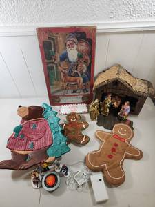 lot 316 image: Christmas Holiday Decoration Collection with Nativity Set and Ornaments