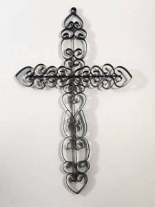 lot 335 image: Black Metal Scrollwork Cross Wall Art