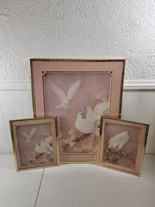 lot 336 image: Framed White Dove and Cherry Blossom Art Print Set
