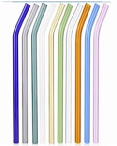 lot 17 image: 8 Piece Reusable 8 Glass Straws (Multi-color, bent)