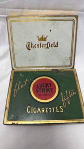 lot 19 image: Vintage Chesterfield & Lucky Strike Cigarette Tin Collection