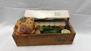 lot 26 image: Sewing Kit Lot with Wooden Storage Box