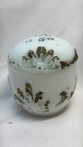 lot 42 image: Milk Glass Vanity Trinket Jar with Floral Design