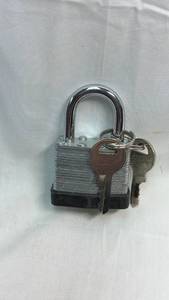 lot 58 image: Laminated Steel Padlock with Keys