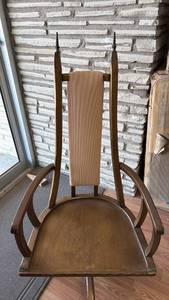 lot 99 image: Very cool vintage wooden Rolling Office Chair with Upholstered Back