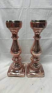 lot 192 image: Pink Glass Candlesticks Pair