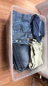 lot 212 image: Large tub full of Mixed Denim Designer Jeans Bundle Rock Revival and Other Brands (19 Pair)
