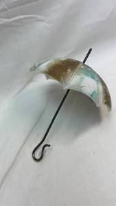 lot 227 image: Milk Glass Umbrella with Floral Pattern and Curved Handle