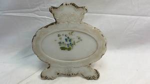 lot 230 image: Decorative Milk Glass Oval Stand with Floral Design