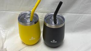 lot 238 image: ELEV8 14 oz Stainless Steel Wine Tumbler Set with Straws