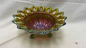 lot 240 image: Carnival Glass Wild Rose Bowl with Stippled Rays Pattern