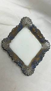 lot 262 image: Ornate Milk Glass Decorative Tray with Shell and Scroll Design