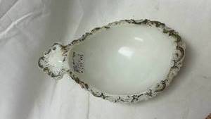lot 263 image: White Milk Glass Footed Gravy Boat with Handle