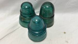 lot 268 image: Glass Telegraph Insulators Set of 3 Hemingray