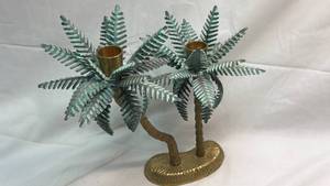 lot 288 image: Brass Palm Tree Candle Holders Set