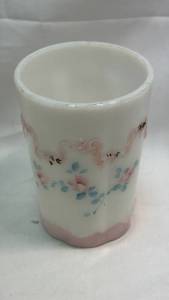 lot 303 image: Hand Painted Floral Milk Glass Tumbler