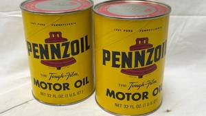 lot 309 image: Pennzoil Motor Oil Cans Set of Two Yellow Quart Size