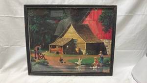 lot 315 image: Paul Detlefsen Farm Scene Oil Painting with Red Barn