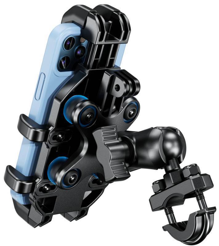 lot 45872 image: Motorcycle Phone Mount Holder with Vibration Dampener, Anti-Shake Handlebar Cellphone Cradle for Bike Bicycle Scooter ATV, Adjustable Fit 5.4-6.9 Smartphone. MISSING PARTS. - Retail $30