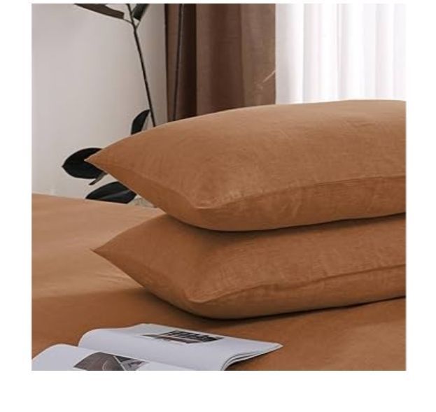 lot 45888 image: 100% French Linen Pillowcase Set of 2, Breathable Envelope Closure Soft Linen Pillow Cover, Soft Luxury Hotel & Home - Retail $33