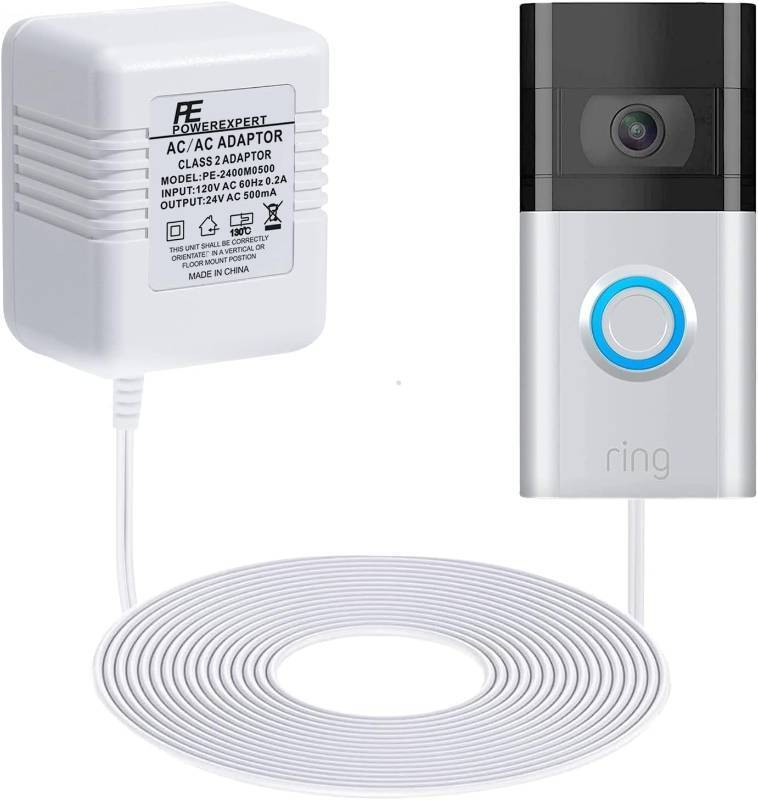 lot 45915 image: Doorbell Transformer 24V Adapter for Ring Video Doorbell, 16.4ft Long C Wire Power Supply, Compatible with Ring, Nest Hello, Wyze and Eufy Video Doorbells - Retail $15