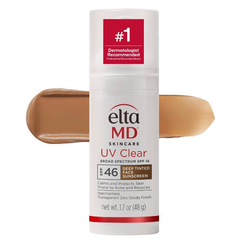 lot 27028 image: EltaMD UV Clear Deep Tinted Face Sunscreen, Oil-Free Face Moisturizer with SPF 46, Dermatology Tinted Moisturizer, Facial Travel Size Sunscreen with Zinc Oxide, 1.7 oz Pump - Retail $47