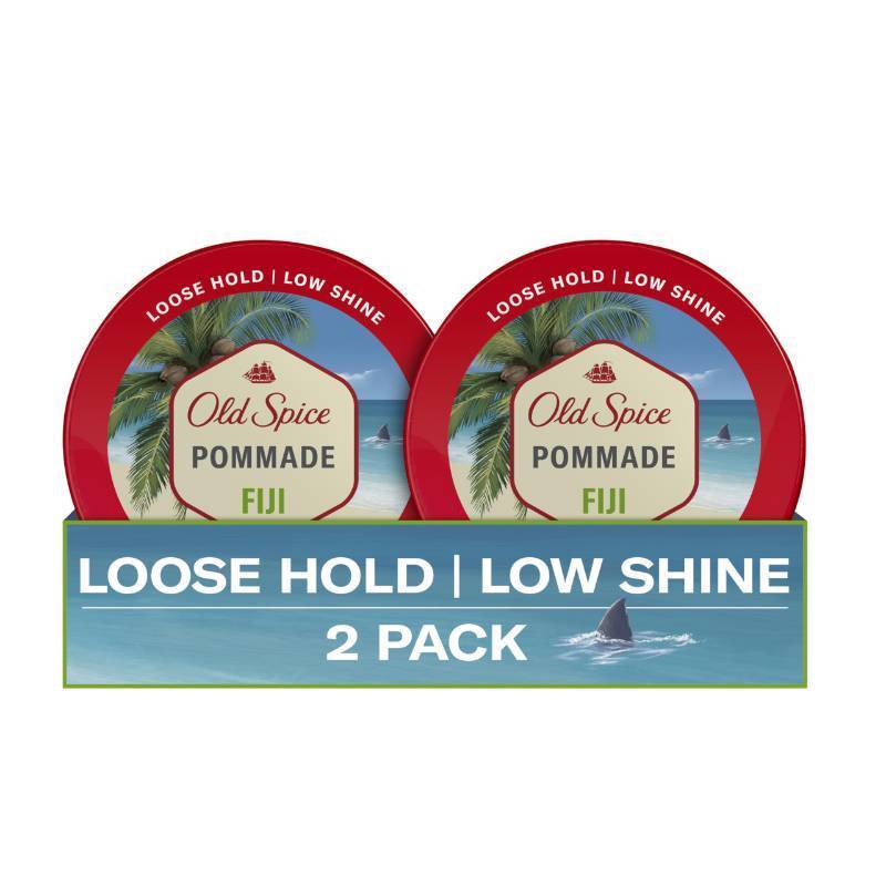 lot 27093 image: Old Spice Mens Hair Pomade, Fiji Pomade for Men, Loose Hold, Low Shine, Hair Styling, 2.22 oz Each, Twin Pack - Retail $20