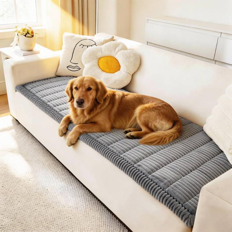 lot 27101 image: Couch Cover for Dogs Washable, Fuzzy Pet Couch Covers for 3 Cushion Sofa Pet Friendly, Non Slip Sofa Cover (Blue-Grey, 27.6 x 82.770 x 210cm) - Retail $51