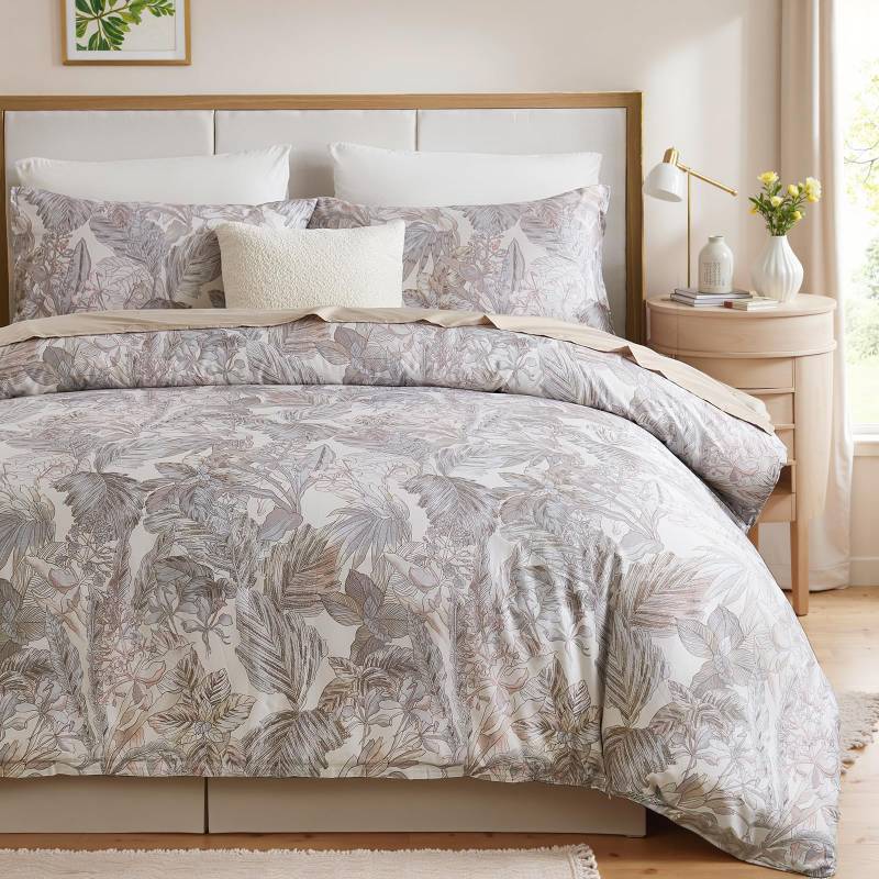 lot 27109 image: 100% Cotton Duvet Cover King Size Elegant Vintage Botanical Bedding Set with Zipper Closure, 3 Pieces Soft Breathable Neutral Floral Print Comforter Cover with 2 Pillowcases - Retail $76