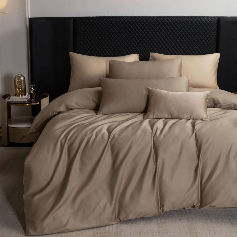 lot 27129 image: Duvet Cover Set, 100% Extra Long Staple Cotton 600 Thread Count Sateen Smooth Luxury Breathable Hotel Quality Cooling Bedding for All Season, 3 Pieces (Mocha Brown, Queen 90x90) - Retail $70