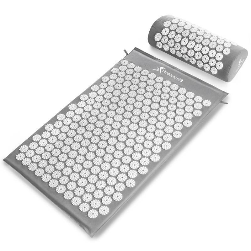 lot 27140 image: ProsourceFit Acupressure Mat and Pillow Set for BackNeck Pain Relief and Muscle Relaxation, Grey - Retail $30