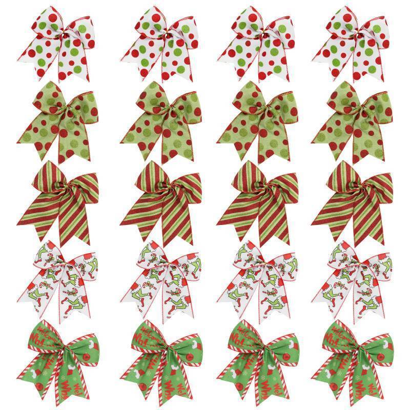 lot 56238 image: 9 PCS Christmas Bows, 6 Inch Red Green Christmas WreathGarland Bow for Tree Gift Wrapping Decoration, for Holiday Party Crafts Xmas Tree Ribbon Ornaments. - Retail $16