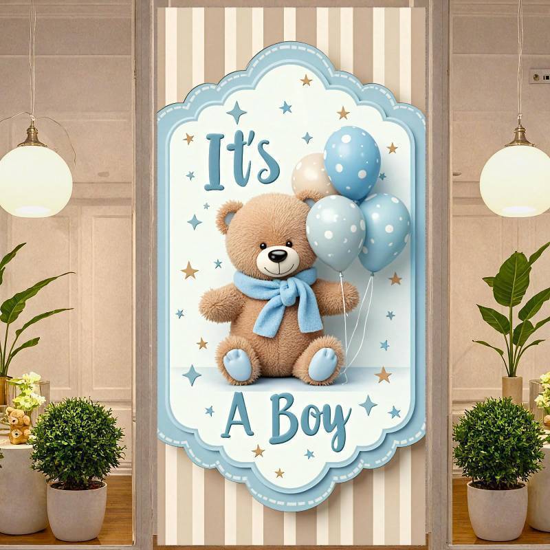 lot 56279 image: Blue Bear Baby Shower Decorations for Boys Its A Boy Door Cover Gender Reveal Banner Backdrop for Front Door Baby Boy Birthday Baby Shower Pregnancy Announcement Party Supplies - Retail $9