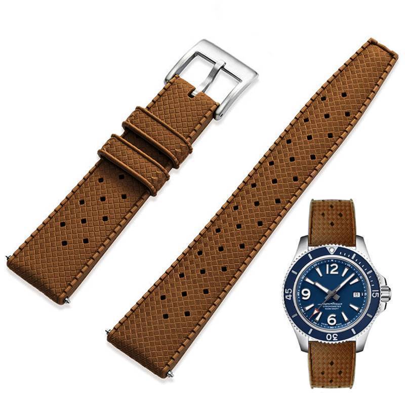lot 56306 image: 22mm FKM Rubber Watch Strap Quick Release Tropical Style Soft Durable Universal FKM Rubber Watch Band 18mm 20mm 22mm Replacement Band Strap for Men Women, Rubber, Brown - Retail $22