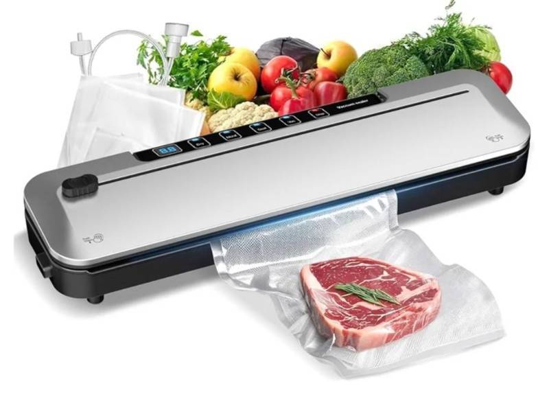 lot 56512 image: Compact Lightweight Food Vacuum Sealer Machine (75KPa) with 6-in-1 DryMoist Modes & Digital Timer - Includes Built-in Cutter and 10 Bags - Retail $61