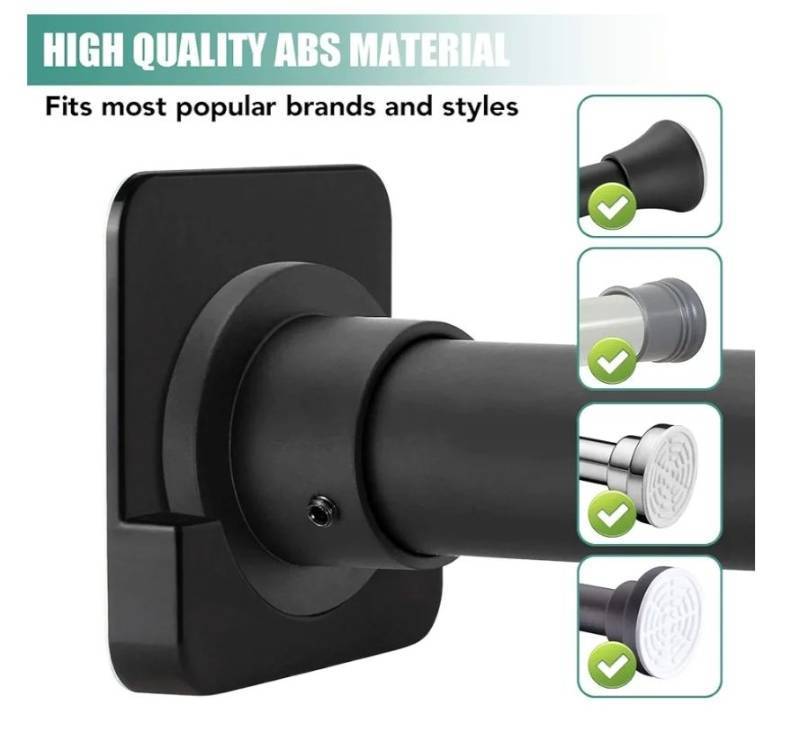 lot 57013 image: 2 Pack Black Shower Curtain Rod Holder for Wall Mount  Adhesive Shower Rod Tension Retainer - Retail $5