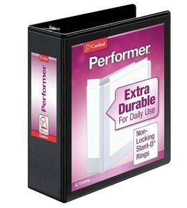 lot 46100 image: Cardinal Performer 3-Ring Binder, 3, Non-Locking Slant-D Rings, 725-Sheet Capacity, ClearVue Presentation Binder, Nonstick - Retail $20