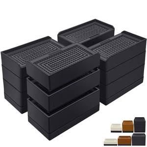 lot 46110 image: Furniture Risers 4 inch, Heavy Duty Furniture Elevator in Heights of 1.5, 3 or 4 Inch��Rectangle Raising Blocks for Bed, Couch, Desk, Sofa, Tables, Support Up to 1,300lbs (4 Pack-Black) - Retail $24