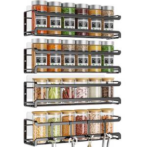 lot 46122 image: Spice Rack Wall Mounted 4 Pack, Space-Saving Spice Organizer for Spice Jars and Seasonings, Screw or Adhesive Hanging Spice Rack Organizer for Your Kitchen Cabinet, Pantry Door,11.41x2.75x2.75in - Retail $16