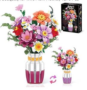 lot 46126 image: Flowers Bouquet Building Set with 2 in 1 Vase, 16 Flowers Bouquet Sets for Adults & Women, Compatible with Lego Flowers Bouquet, for Wife Mom Mother, 1278 PCS - Retail $46