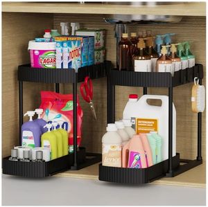 lot 46127 image: Multi-Purpose Pull-Out Storage Organizers, Under SinkCabinet Organizers and Storage for Bathroom & Kitchen, Black, 12.8 Inches, 2 Packs - Retail $18