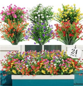 lot 46133 image: 24 Bundles Artificial Flowers Outdoor, No Fade Fake Plastic Flowers Faux Plants for Decoration Hanging Planters Indoor Outside Garden Porch Window Box Home Farmhouse Wedding - Retail $15