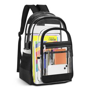 lot 46135 image: Clear Backpack, Heavy Duty PVC Transparent Backpack with Reinforced Straps, See Through Multiple Pockets Large Capacity Bookbag for Concert Work Security Travel Festival (Black) - Retail $18