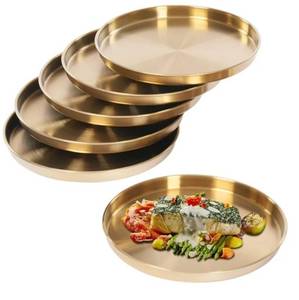 lot 46137 image: Round Serving Tray 6Pcs Gold Serving Trays Stainless Steel Table Tray Decorative Plates for Display Serving Platter Round Decorative Trays for Home Decor, Coffee Table & Vanity (12.2in) - Retail $46