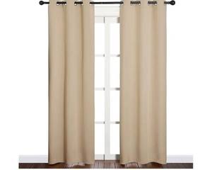 lot 46138 image: Room Darkening Draperies Window Curtain Panels, Thermal Insulated Grommet Room Darkening Curtains for Bedroom (Biscotti Beige, 2 Panels, W34 x L84 -inch) - Retail $30