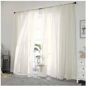 lot 46139 image: Sheer Curtains 84 inch Length, Ivory Sheer Curtains 2 Panels Set for BedroomLiving Room, Rod Pocket Voile Fimly Drapes, 2pcs, Each 42 W x 84 L - Retail $10