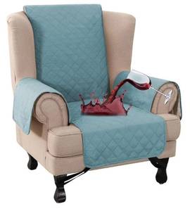 lot 46154 image: Turquoise 100% Waterproof Wing Chair Cover Wing Armchair Slipcovers Chair Couch Protector Triple Non-Slip Sofa Slipcover Furniture Protector for Pets, Kids,Dog (Wing Chair, Stone Blue) - Retail $37