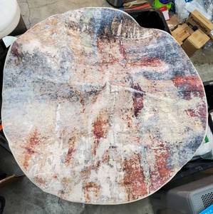 lot 46156 image: Round Rug 4ft Abstract Round Area Rug Non-Slip Indoor Carpet for Living Room Bedroom Entryway, Stain Resistant Home Decor Circle Rug - Retail $50
