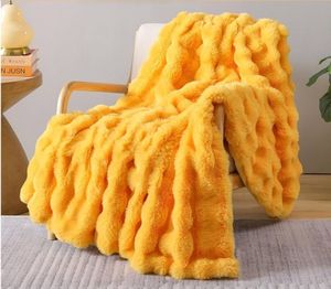 lot 46158 image: Faux Fur Throw Blanket for Couch - Mustard Yellow Soft Cozy Bubble Blanket, Fluffy Plush Fuzzy Throw for Sofa & Bed, Thick Lightweight Warm Blanket, Luxury Aesthetic Gift for Women 60x80 - Retail $49