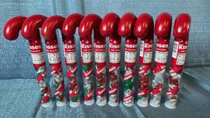 lot 2075 image: Hersheys Kisses Christmas Candy Cane Tubes Set of 10